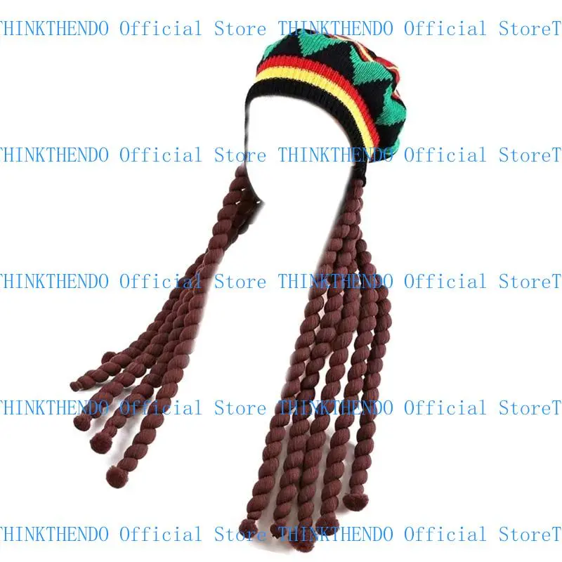 652F Dreadlocks Braid Hat for Adult Knitted Reggae Hat Jamaica Braid Hat Masquerades Party Costume Photography Caps