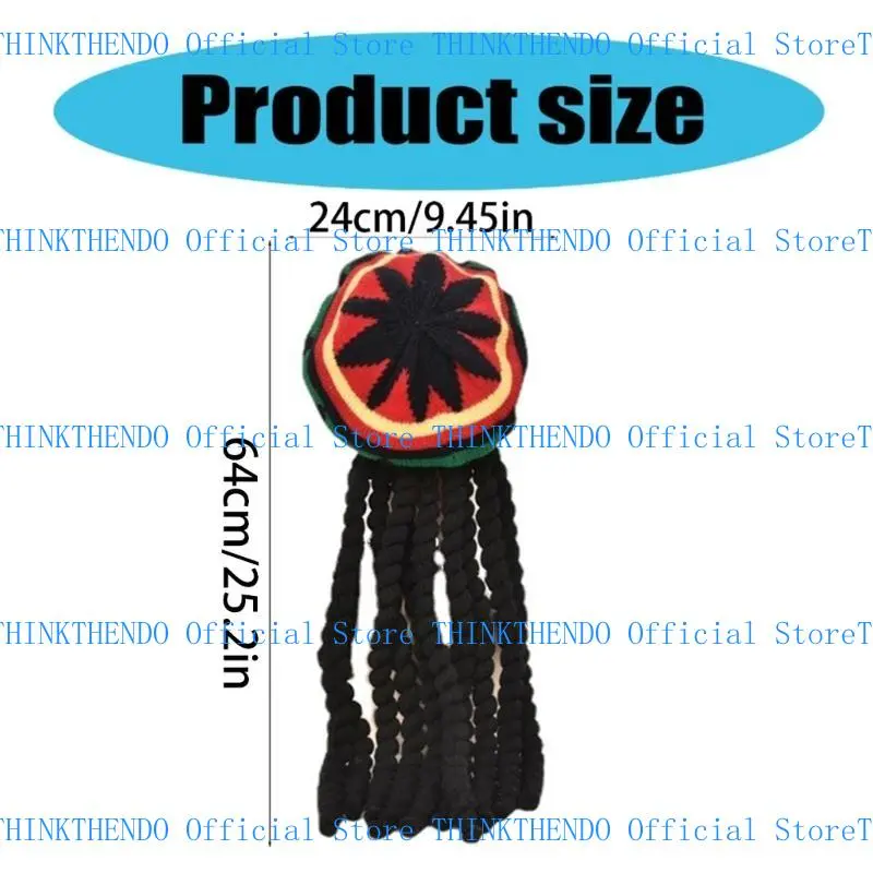 652F Dreadlocks Braid Hat for Adult Knitted Reggae Hat Jamaica Braid Hat Masquerades Party Costume Photography Caps