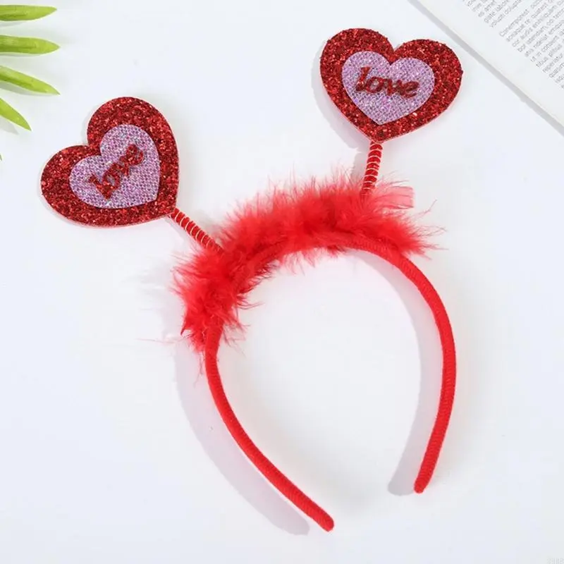 652F Valentine's Day Heart Headwear Headband Red for Valentine's Day Stall Rose Selling Eye-catching Headbands