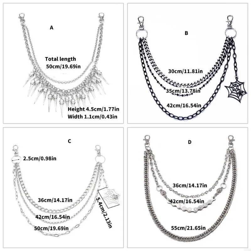 652F Pants Chain Punk Jeans Chain Wallet Jewelry Unisex Trousers Ornamen Aesthetic Halloween Chain for Daily Wear and Parties