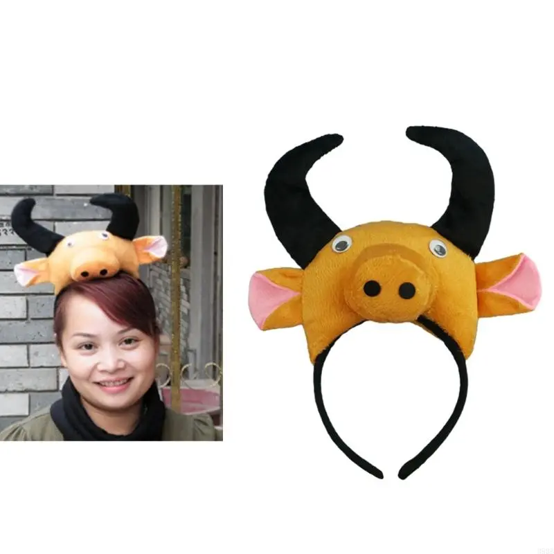 652F Animal Cosplay Accessory Set 3Pcs Costume Set Cow Ear Headband Bowtie Plush Tail Set Halloween Cosplay Party