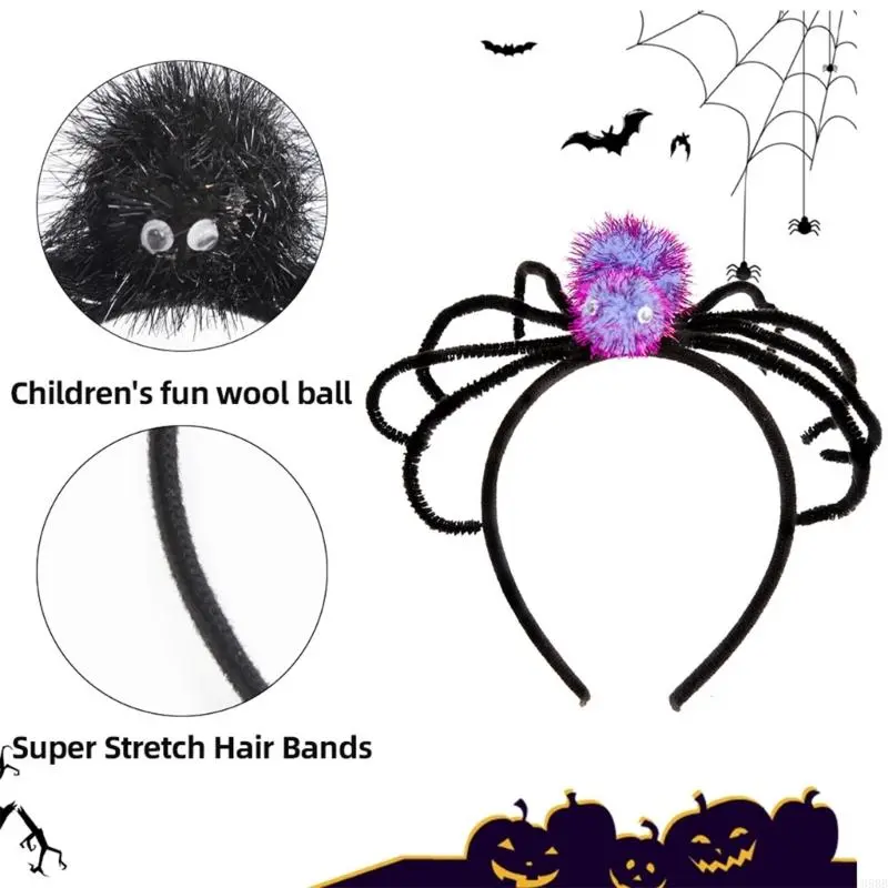 652F Adult Kids Tinsels Spiders Headband Woman SPA Hair Hoop Makeup Halloween Taking Photos Carnivals Party Headpiece