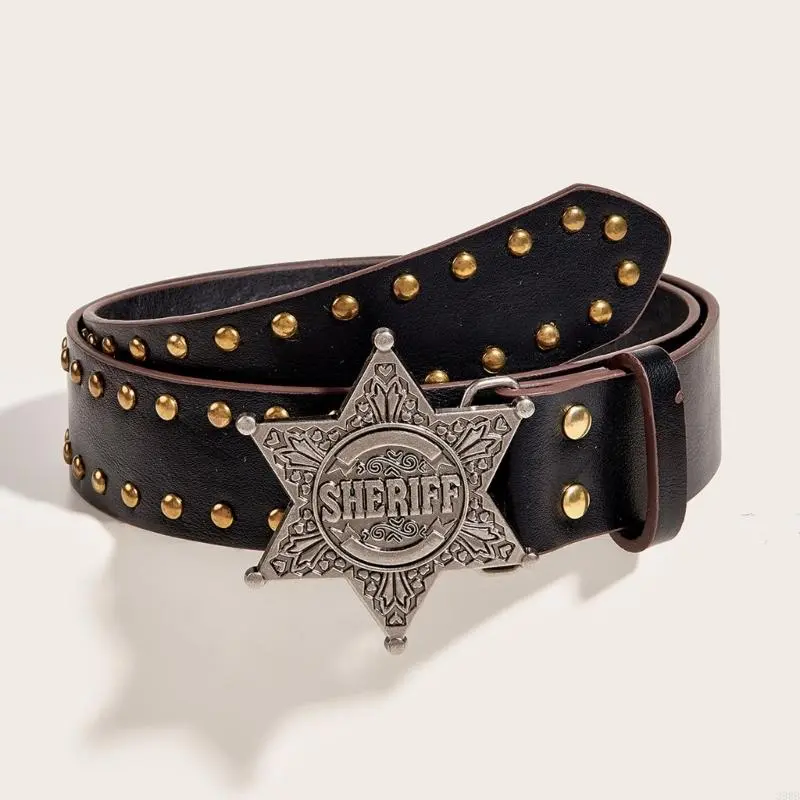 39BB European and American Snap Belt Women Star Rivets Punk Wide Belts Western Belts Jeans Pants Dresses Belts with Buckles