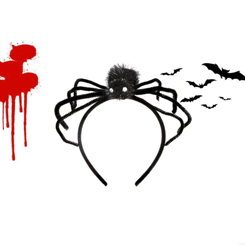 652F Adult Kids Tinsels Spiders Headband Woman SPA Hair Hoop Makeup Halloween Taking Photos Carnivals Party Headpiece