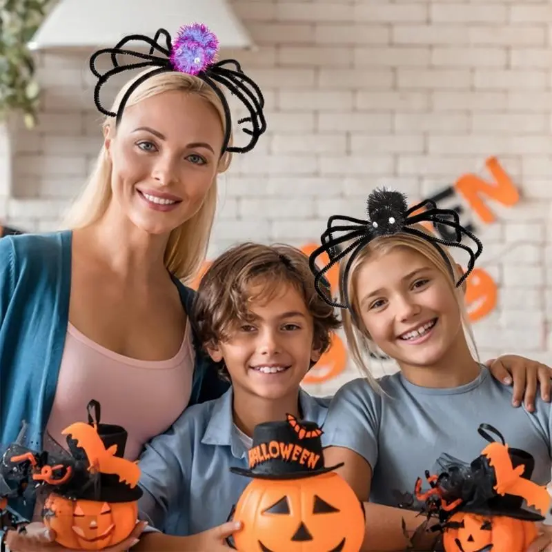 652F Adult Kids Tinsels Spiders Headband Woman SPA Hair Hoop Makeup Halloween Taking Photos Carnivals Party Headpiece