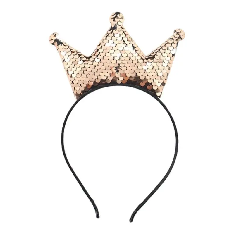 652F Glittering Tiaras Crowns Headbands With Sequins For Kids Birthday Party Gathering Dressingup Props Hairhoop