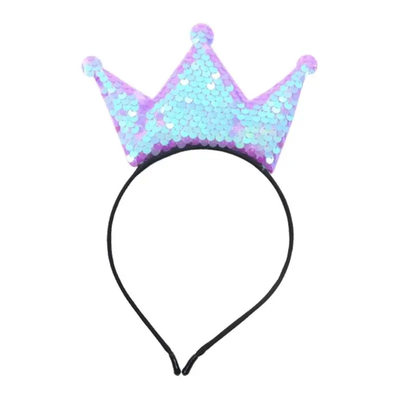 652F Glittering Tiaras Crowns Headbands With Sequins For Kids Birthday Party Gathering Dressingup Props Hairhoop