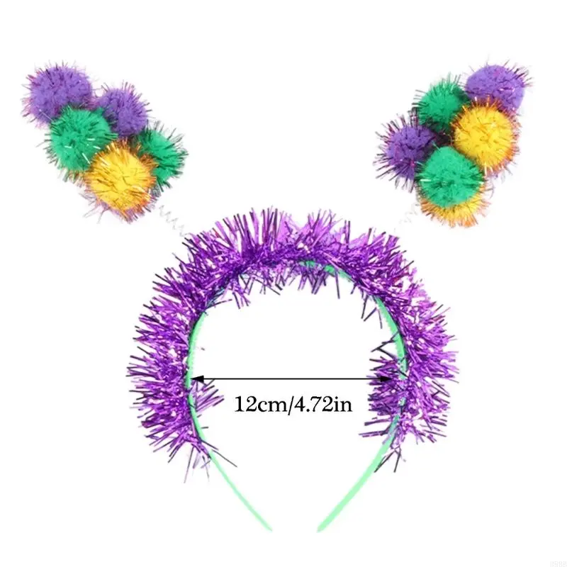 652F Carnivals Party Accessories Pompoms Headband for Mardi Gras Festival Theme Party Props Hairband Adult Holiday Headpieces