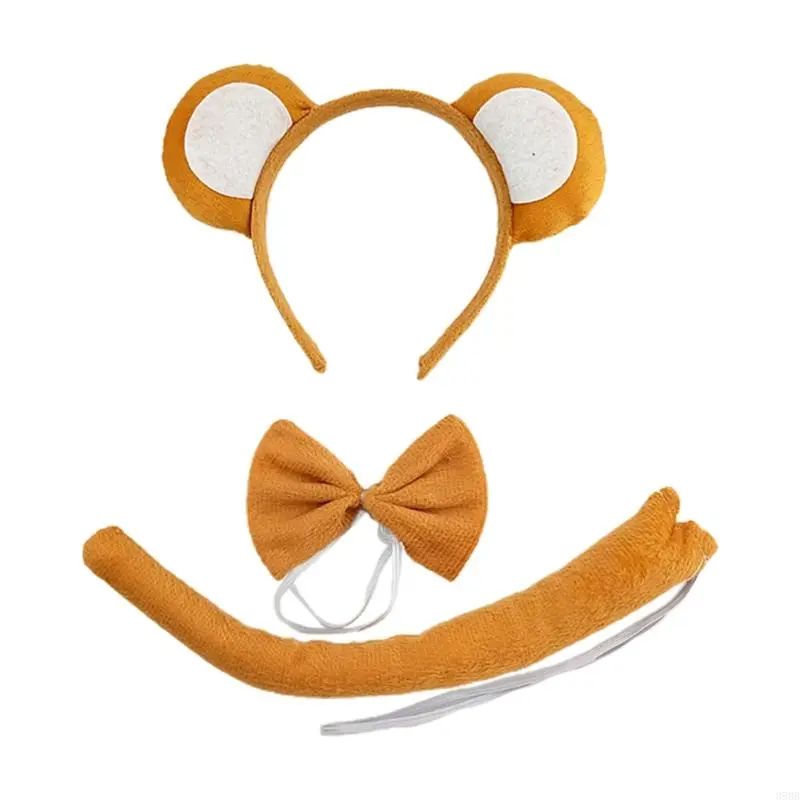 652F Ears Headbands Bows Tail Monkey Ears for Kids Girls Women Princess Party Decorations Cosplay Animal Headband For Washing