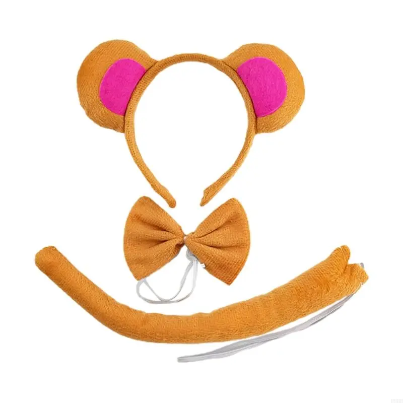 652F Ears Headbands Bows Tail Monkey Ears for Kids Girls Women Princess Party Decorations Cosplay Animal Headband For Washing
