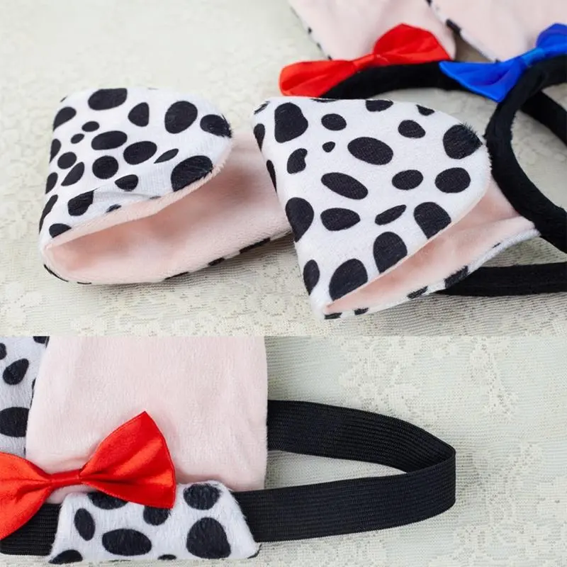 652F Spotted Dogs Costume Set Plush Tail Bowtie Dogs Hair Hoop Set Skirt Dogs Ears Headband for Halloween Costume Cosplay