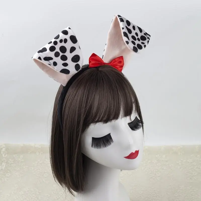 652F Spotted Dogs Costume Set Plush Tail Bowtie Dogs Hair Hoop Set Skirt Dogs Ears Headband for Halloween Costume Cosplay