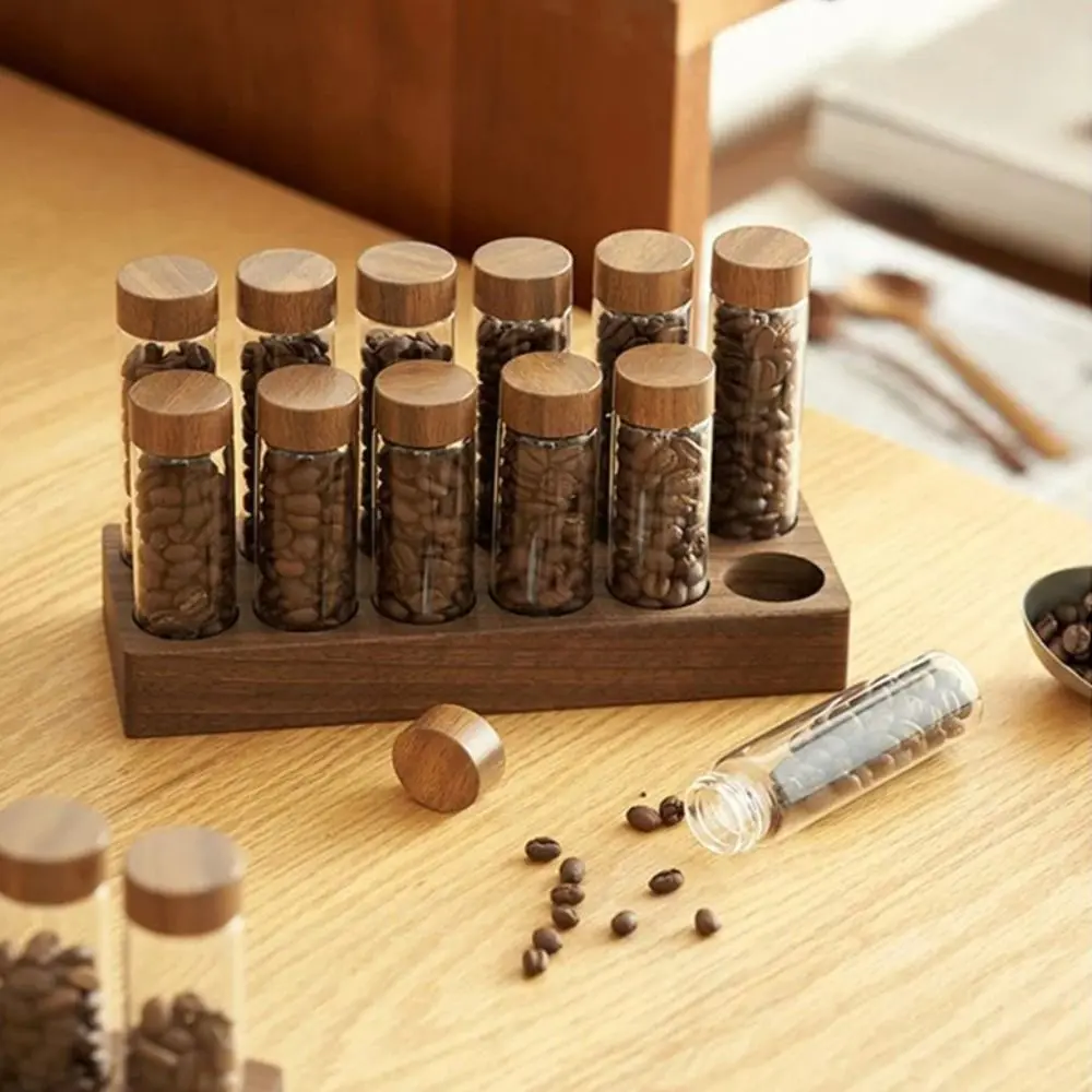 Walnut Wood Coffee Beans Storage Container Portable Convenient Tea Tube Display Rack With Breathable Lid Tea Tube Bottle Tea
