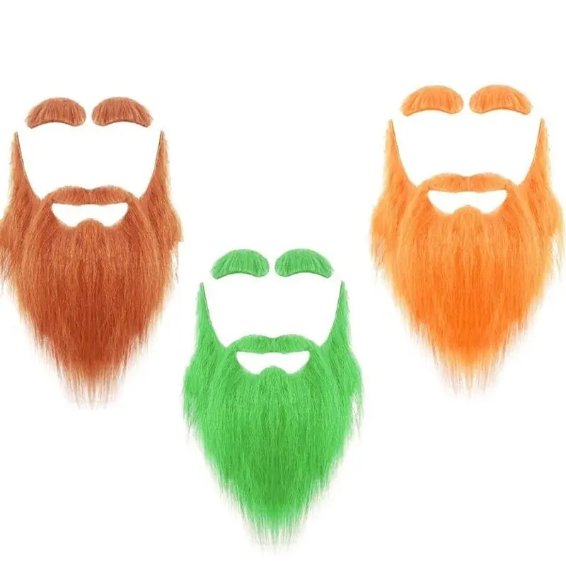 652F Realistic Mustaches Beards Eyebrows Set Patricks Day Costume Accessories for Irish Festival Parties Halloween Christmas