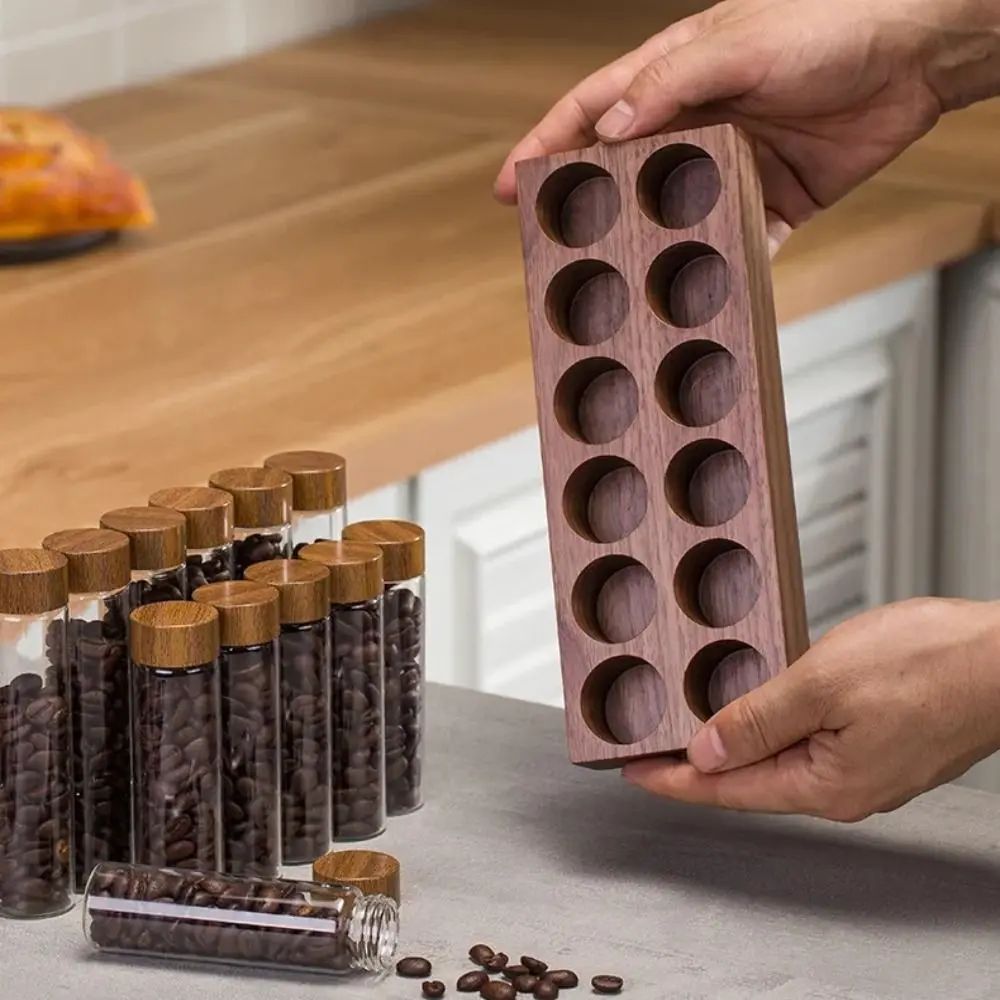 Walnut Wood Coffee Beans Storage Container Portable Convenient Tea Tube Display Rack With Breathable Lid Tea Tube Bottle Tea