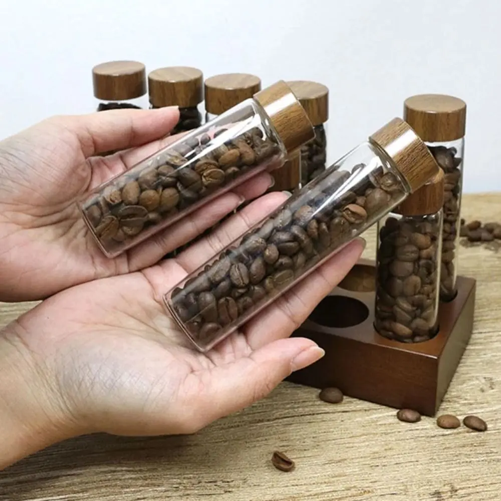 Walnut Wood Coffee Beans Storage Container Portable Convenient Tea Tube Display Rack With Breathable Lid Tea Tube Bottle Tea
