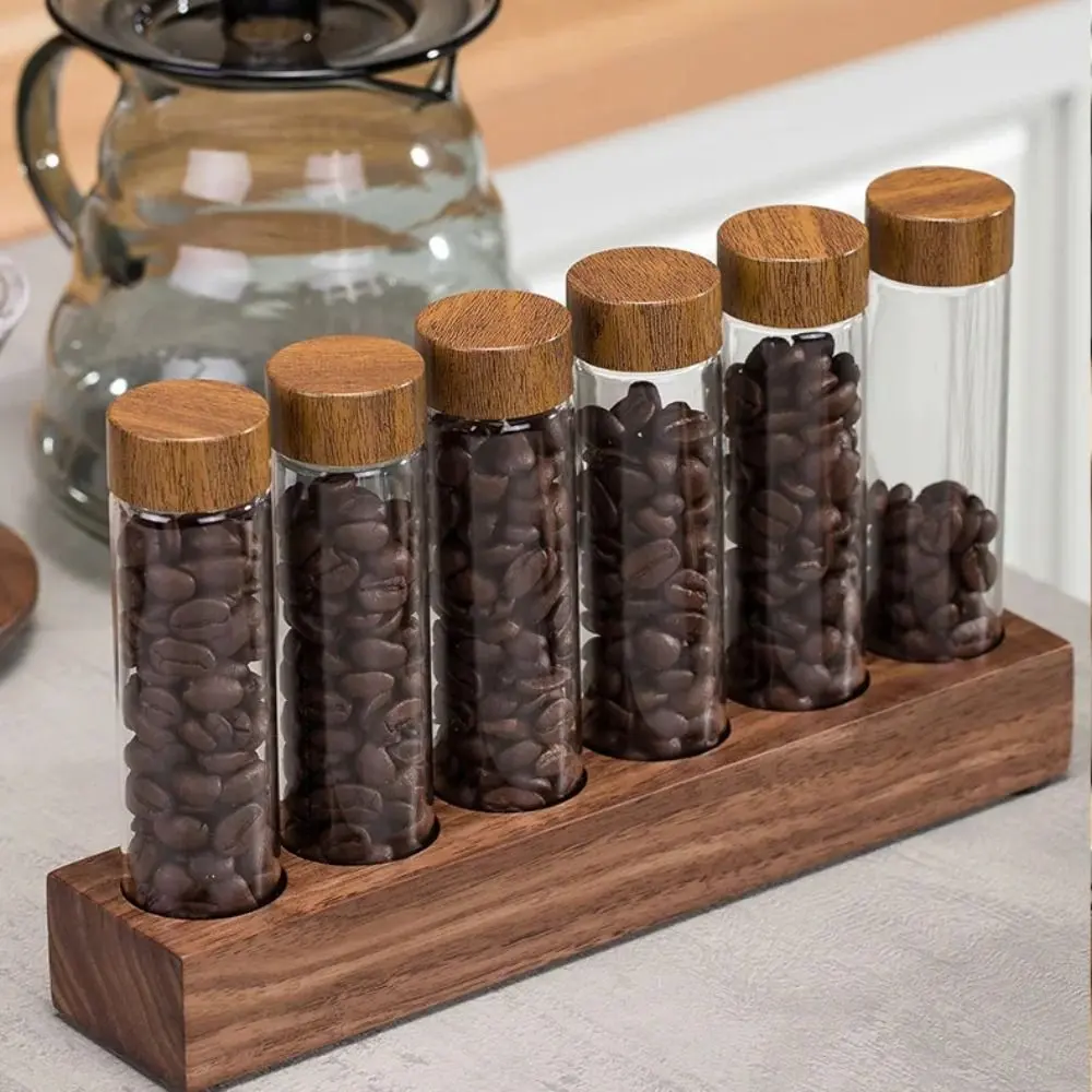 Walnut Wood Coffee Beans Storage Container Portable Convenient Tea Tube Display Rack With Breathable Lid Tea Tube Bottle Tea