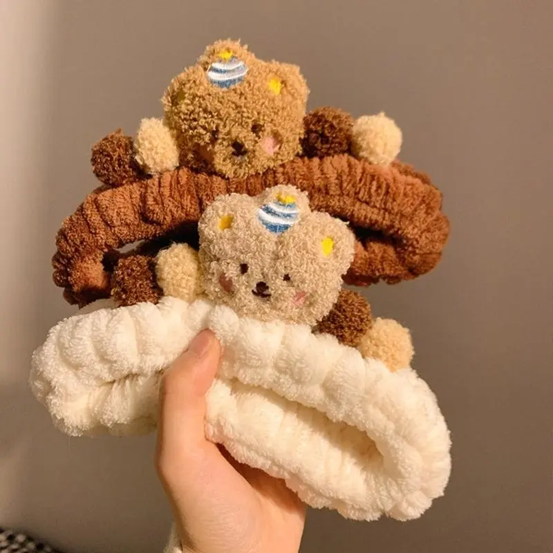 652F Furry Brown Bear Hairhoop for Female Face Washing Plush Makeup Hairband Party Costume Accessory Skin Care Hair Bands
