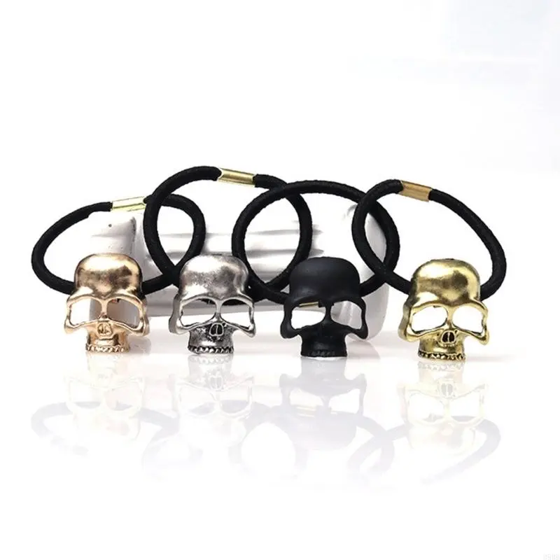 652F Skull Hair Tie Skull Scrunchies Halloween Ponytail Holder Skull Elastic Bands Goth Hair Tie Punk Hair Scrunchies