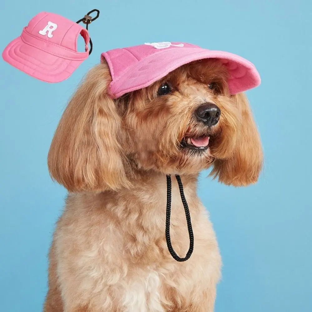 Fashion Embroidered Dog Sport Letter Cap Adjustable with Ear Holes Dog Sun Hat Breathable Puppy Sunscreen Hat Travel