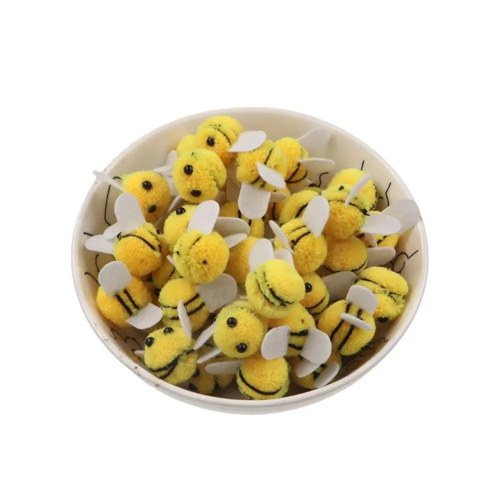 10pcs DIY Yellow Wool Felt Little Bee Felt Ball Cute Artificial Bees Crafts Creative Mini Bee Clothing Decor