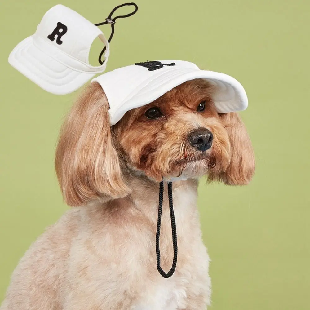 Fashion Embroidered Dog Sport Letter Cap Adjustable with Ear Holes Dog Sun Hat Breathable Puppy Sunscreen Hat Travel