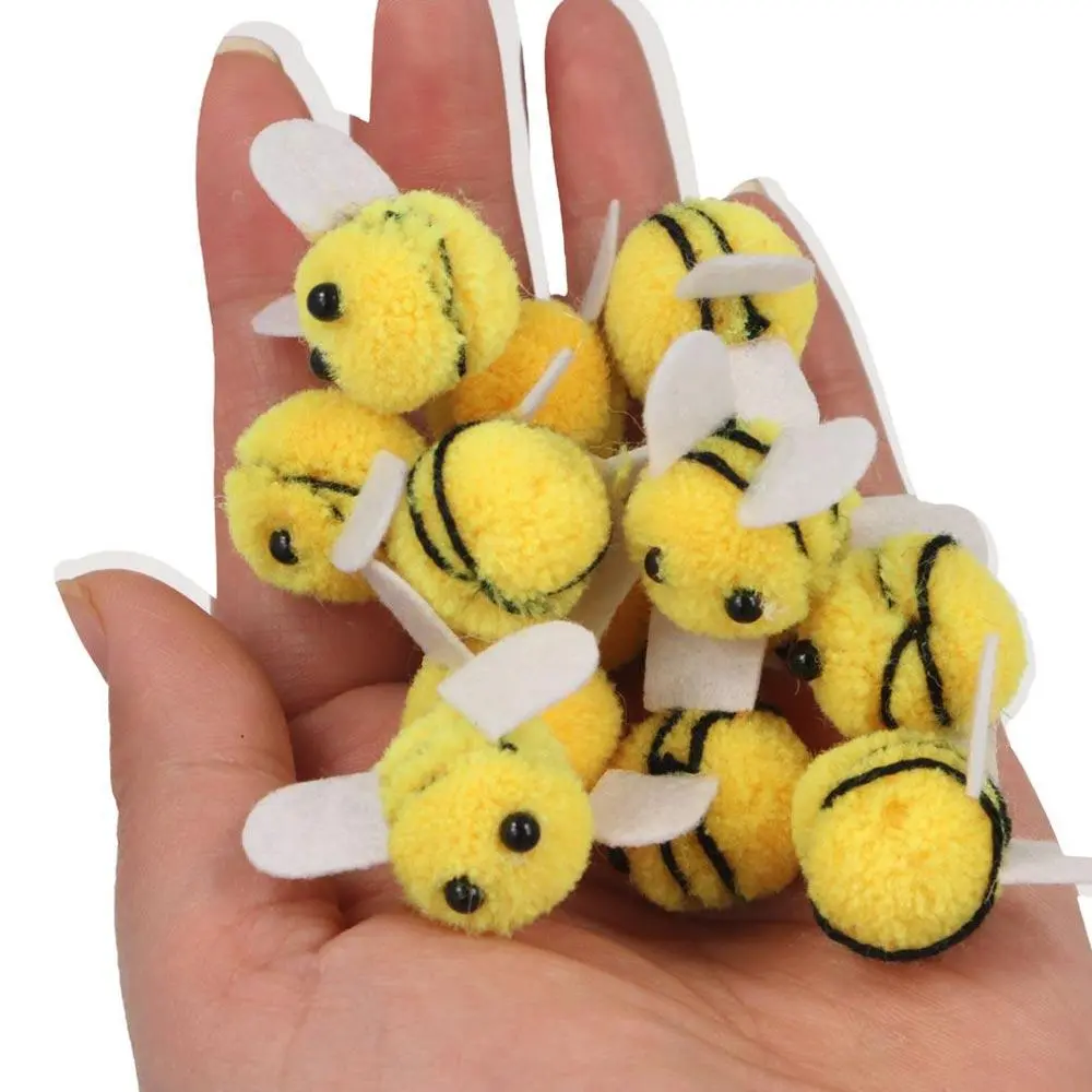 10pcs DIY Yellow Wool Felt Little Bee Felt Ball Cute Artificial Bees Crafts Creative Mini Bee Clothing Decor