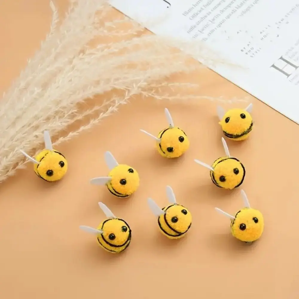 10pcs DIY Yellow Wool Felt Little Bee Felt Ball Cute Artificial Bees Crafts Creative Mini Bee Clothing Decor