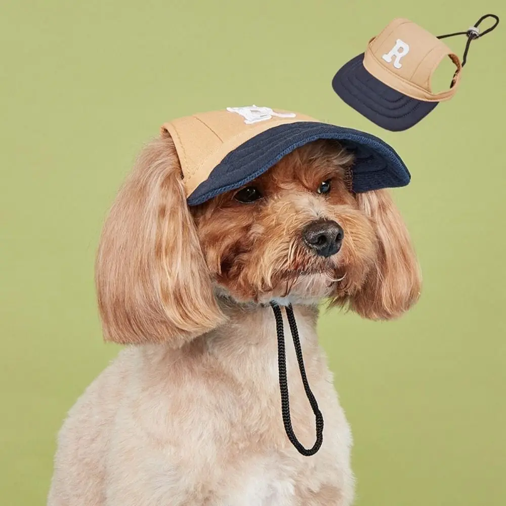 Fashion Embroidered Dog Sport Letter Cap Adjustable with Ear Holes Dog Sun Hat Breathable Puppy Sunscreen Hat Travel