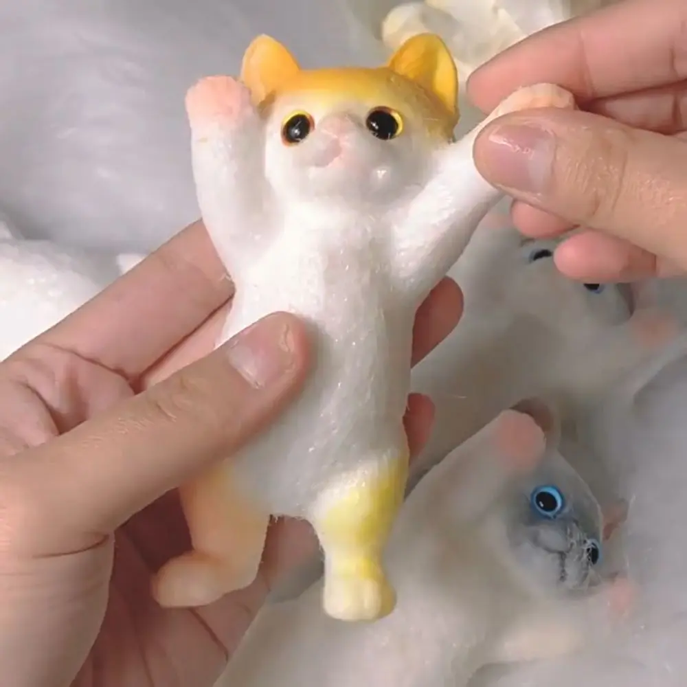 Pretend Play Slow Rebound Cat Doll Squeeze Toy Cartoon Animal Simulation Cat Squeeze Toys Mini Soft Cat Fidget Toy Adults