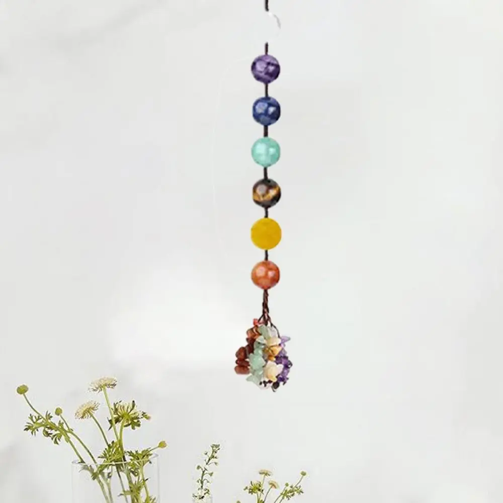 Creative 7 Chakras Crystal Hanging Ornament Charming Mysterious Car Hanging Pendant Handmade Natural Stone Ornaments Car Pendant
