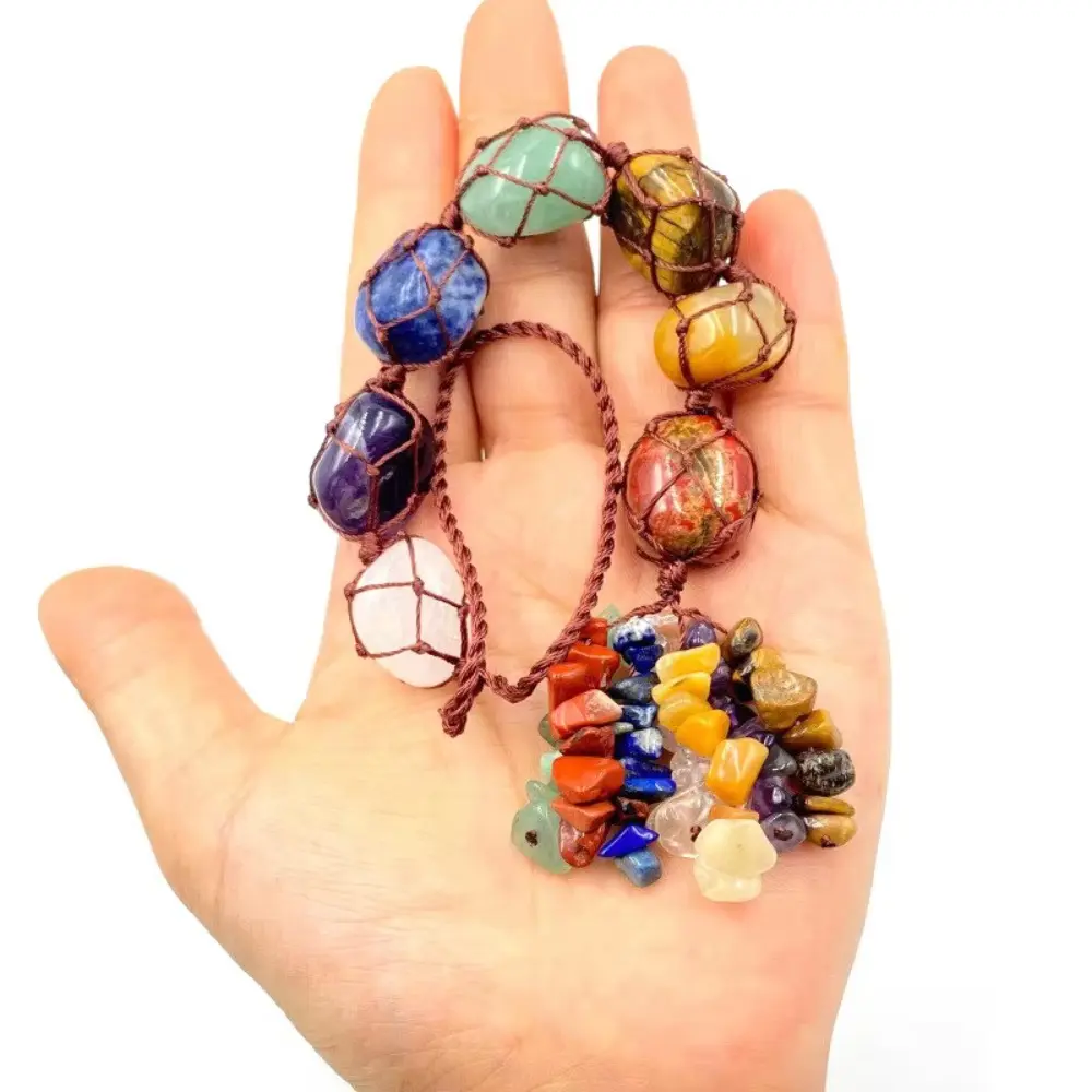 Creative 7 Chakras Crystal Hanging Ornament Charming Mysterious Car Hanging Pendant Handmade Natural Stone Ornaments Car Pendant