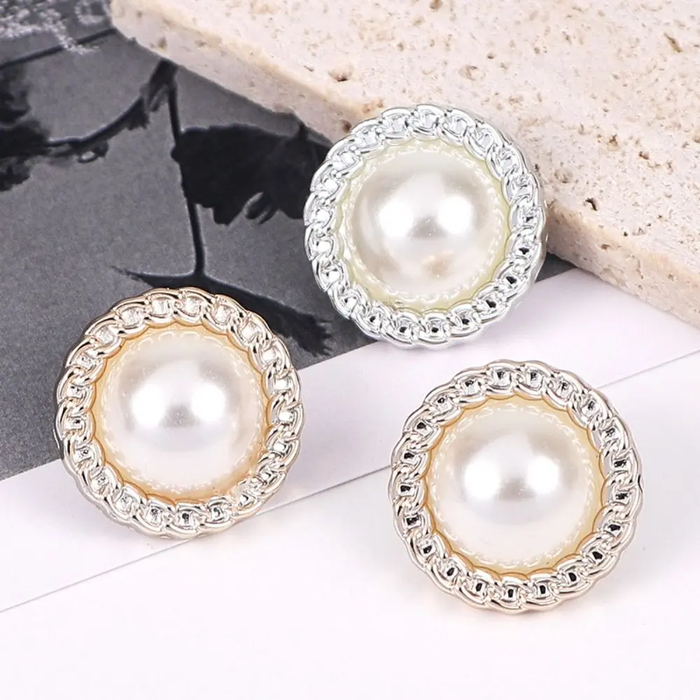 50PCS Sweater Round Pearl Buttons Shiny Alloy Clothing Button Vintage Sewing Button Clothing Sewing