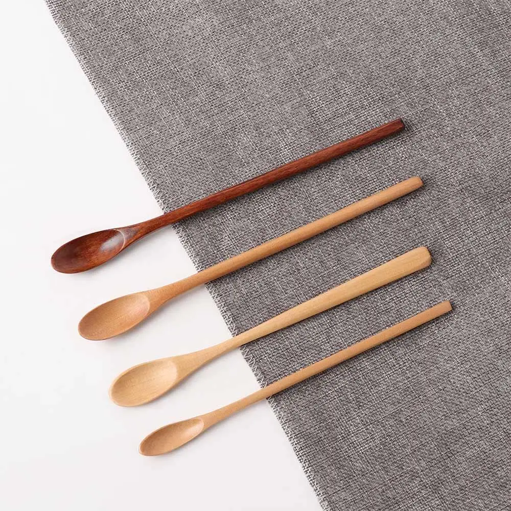 Wooden Cooking Stirring Long Handle Coffee Spoon Tableware Honey Spoon Tea Scoops