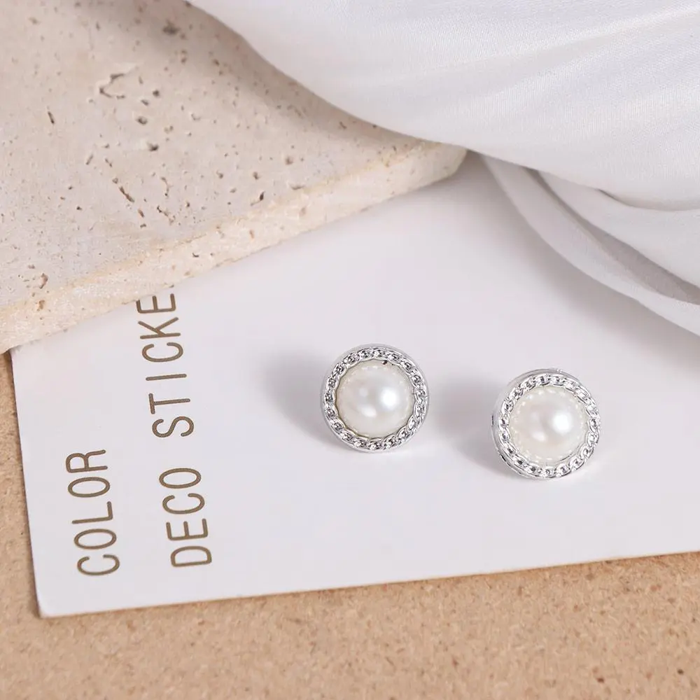 50PCS Sweater Round Pearl Buttons Shiny Alloy Clothing Button Vintage Sewing Button Clothing Sewing