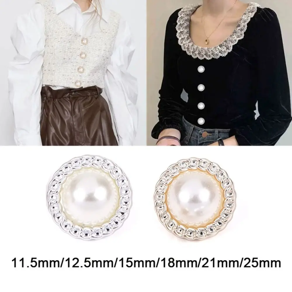 50PCS Sweater Round Pearl Buttons Shiny Alloy Clothing Button Vintage Sewing Button Clothing Sewing