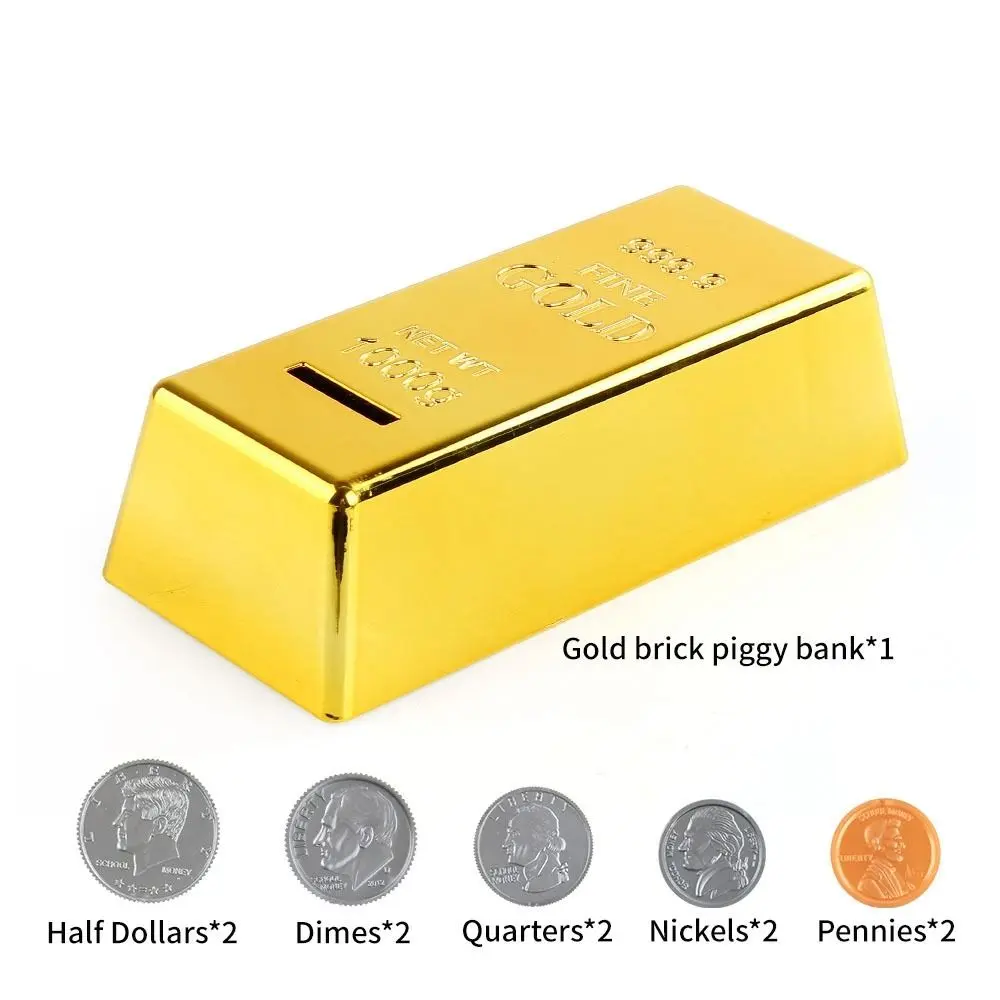 Artificial Gold Bullion Bar Decorative Bullion Prop Children Birthday Gifts Coin Case Piggy Bank Saving Money Box Coin Bank