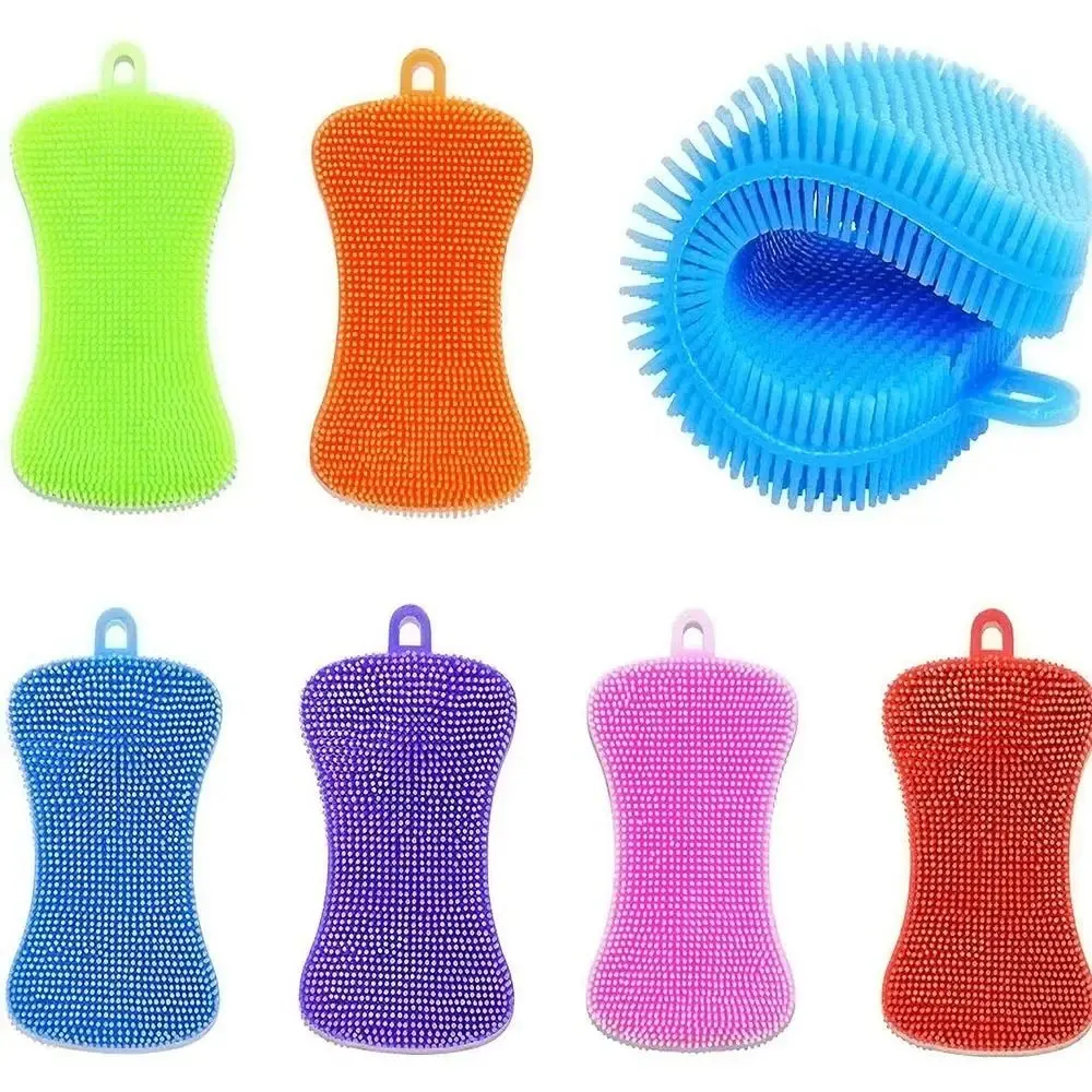 Double Sided Silicone Dishwashing Brush Flexible Soft Washing Cleaning Brushes Reusable Cleaning Brush Fruit Vegetable