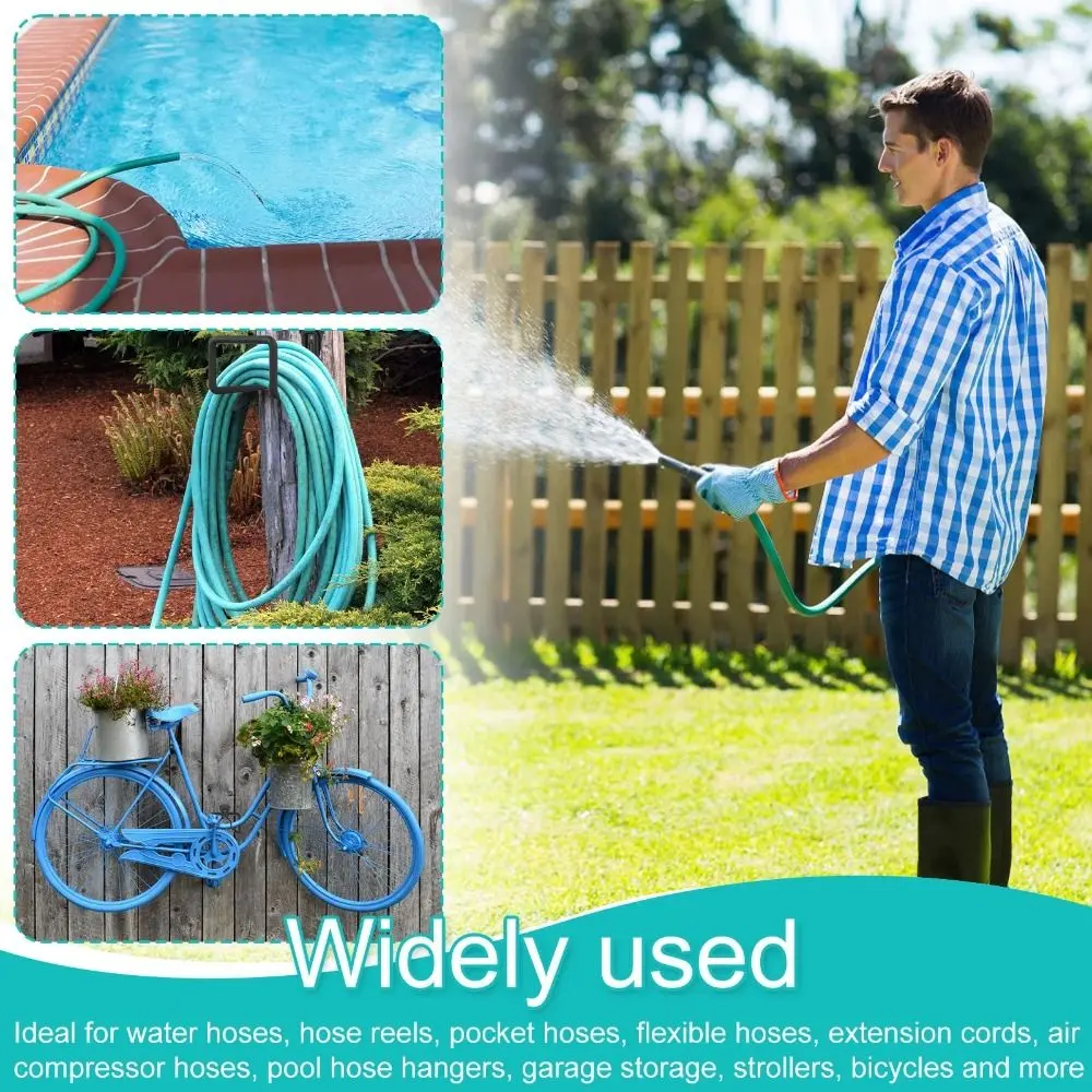 Sturdy Iron Hose Hook Bracket Black Wall Mounted Metal Hose Holder Anti-Slip Heavy Duty Garden Hook Ropes
