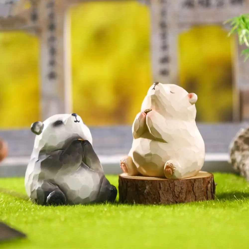 Lucky Ornaments Resin Panda Statue Cute Creative Miniatures Figurine Waterproof Funny Tea Pet New Year