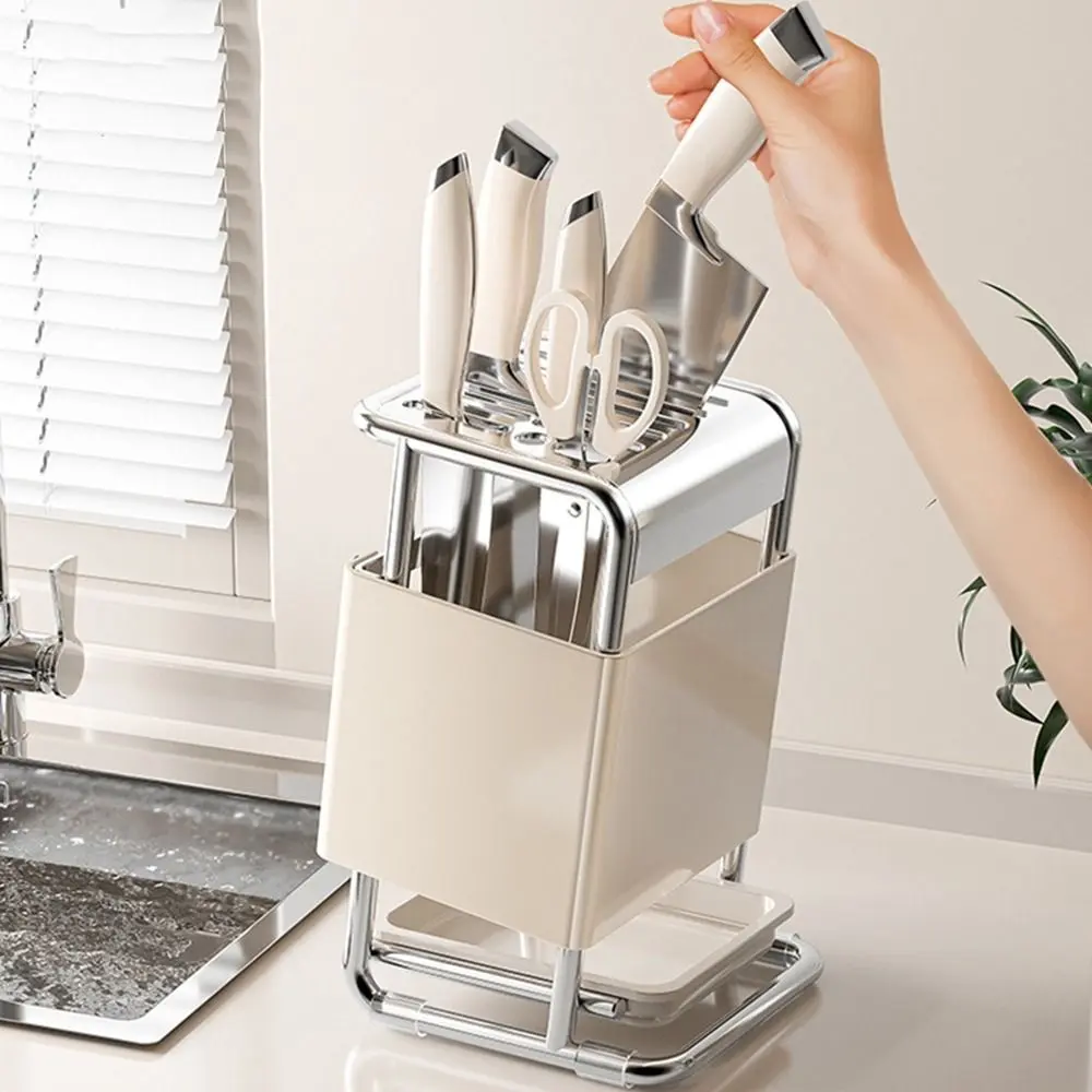 Stable Stainless Steel Knives Holder Anti-slip Large Capacity Countertop Knives Holder Space Saving Cutlery Organizer