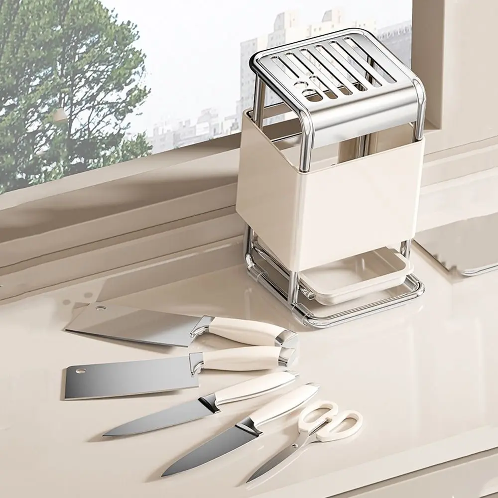 Stable Stainless Steel Knives Holder Anti-slip Large Capacity Countertop Knives Holder Space Saving Cutlery Organizer