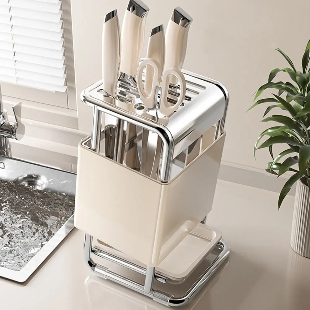 Stable Stainless Steel Knives Holder Anti-slip Large Capacity Countertop Knives Holder Space Saving Cutlery Organizer