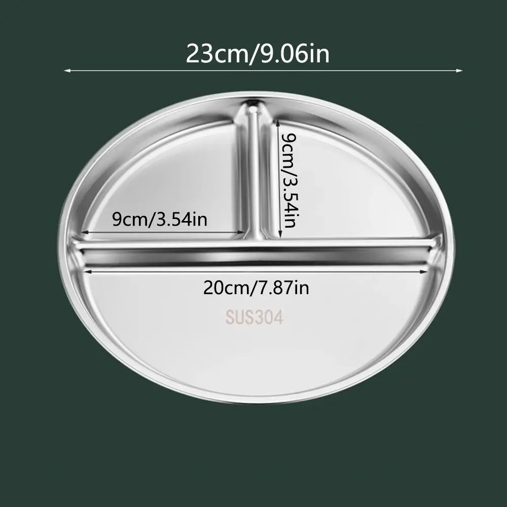 Unbreakable Portion Control Plate 304 Stainless Steel Reusable Divided Dinner Plates Balanced Diet Round 3 Compartment Food Tray