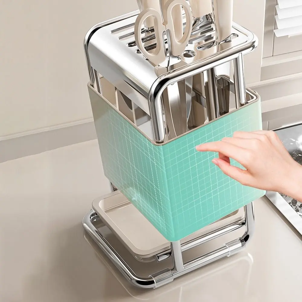 Stable Stainless Steel Knives Holder Anti-slip Large Capacity Countertop Knives Holder Space Saving Cutlery Organizer
