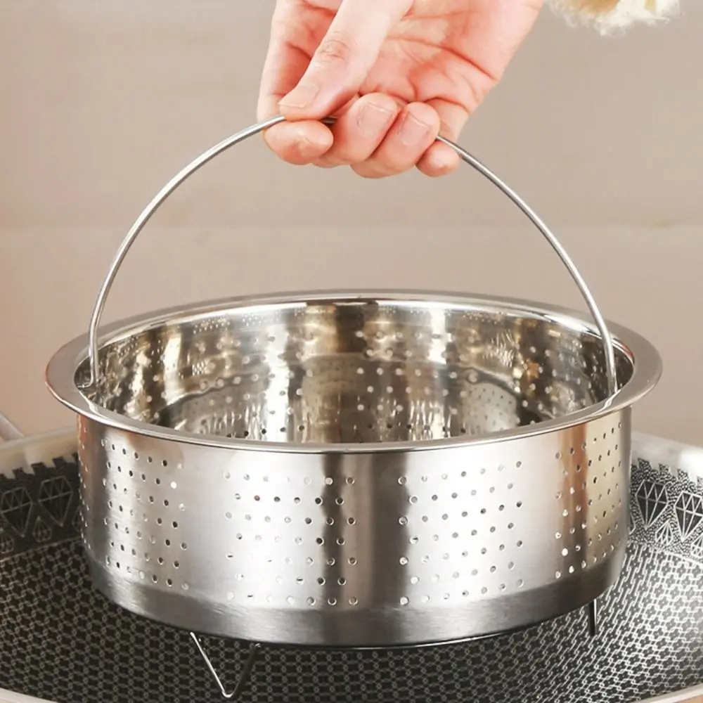 With Handle and Stand Steamer Basket Fine Mesh 304 Stainless Steel Steaming Rack Silver Rices Washing Drain Basket Stuffed Bun