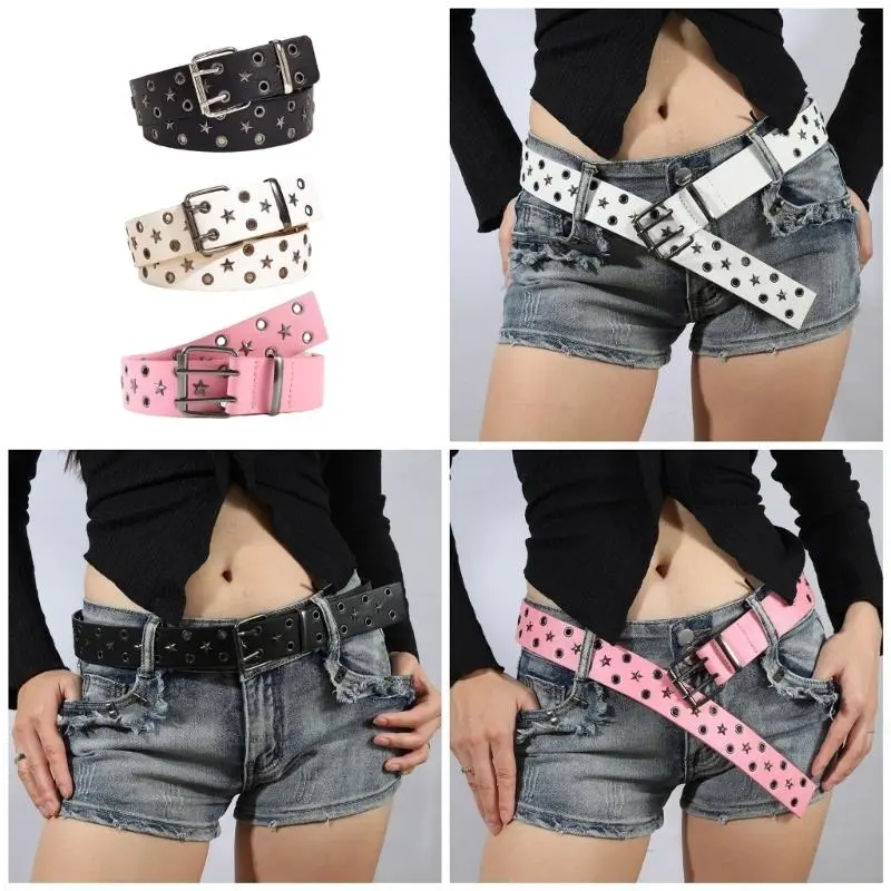 652F Girls Modern Waist Belt for Daily Costume Jewelry Waist Body Jewelry for Party Jeans Grommet Cowboy Chain