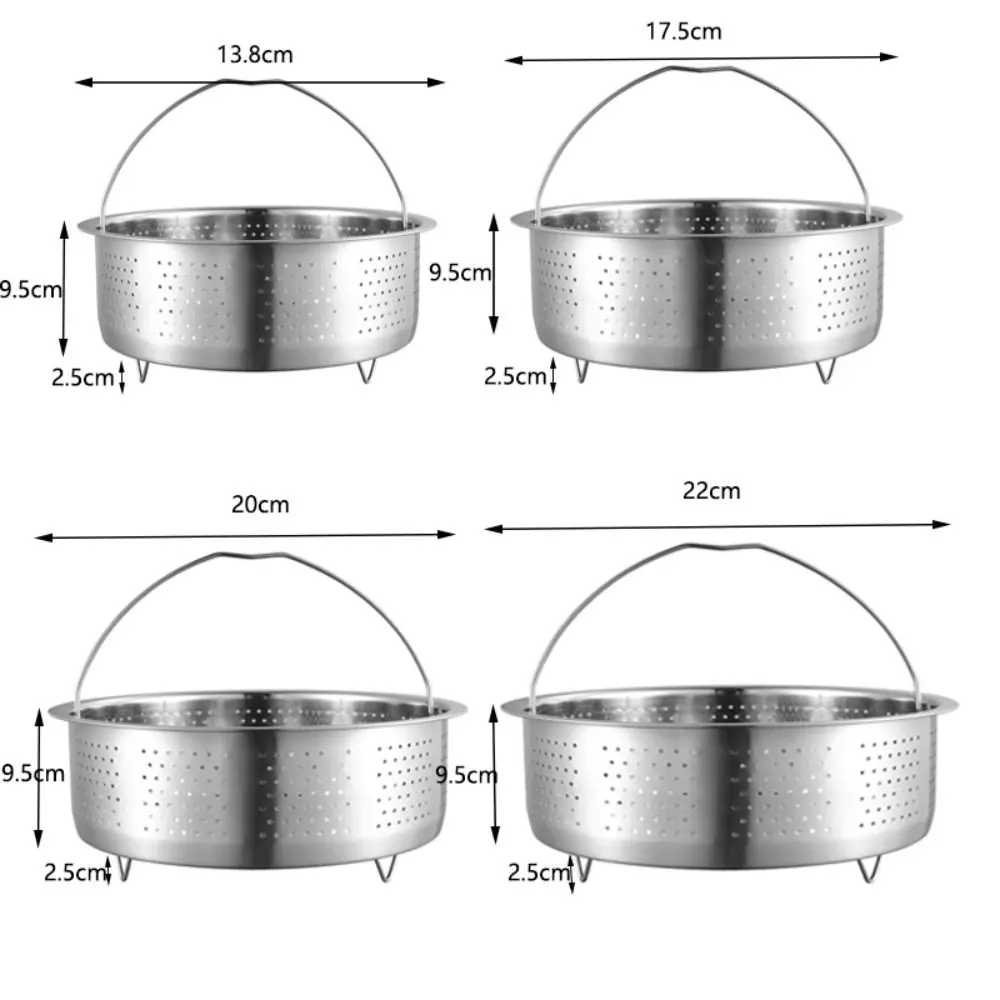 With Handle and Stand Steamer Basket Fine Mesh 304 Stainless Steel Steaming Rack Silver Rices Washing Drain Basket Stuffed Bun
