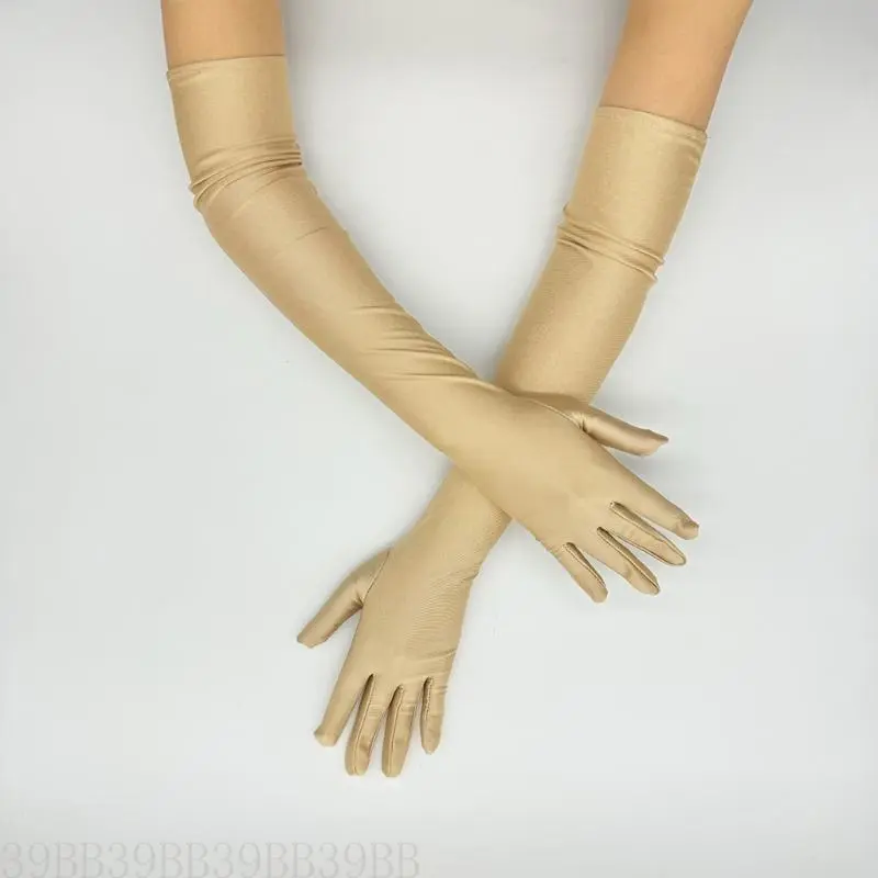 39BB Satined Gloves for Wedding Ceremony Simple Elbow Gloves Formal Occasion Gloves Banquet Long Gloves for 1920s Costume