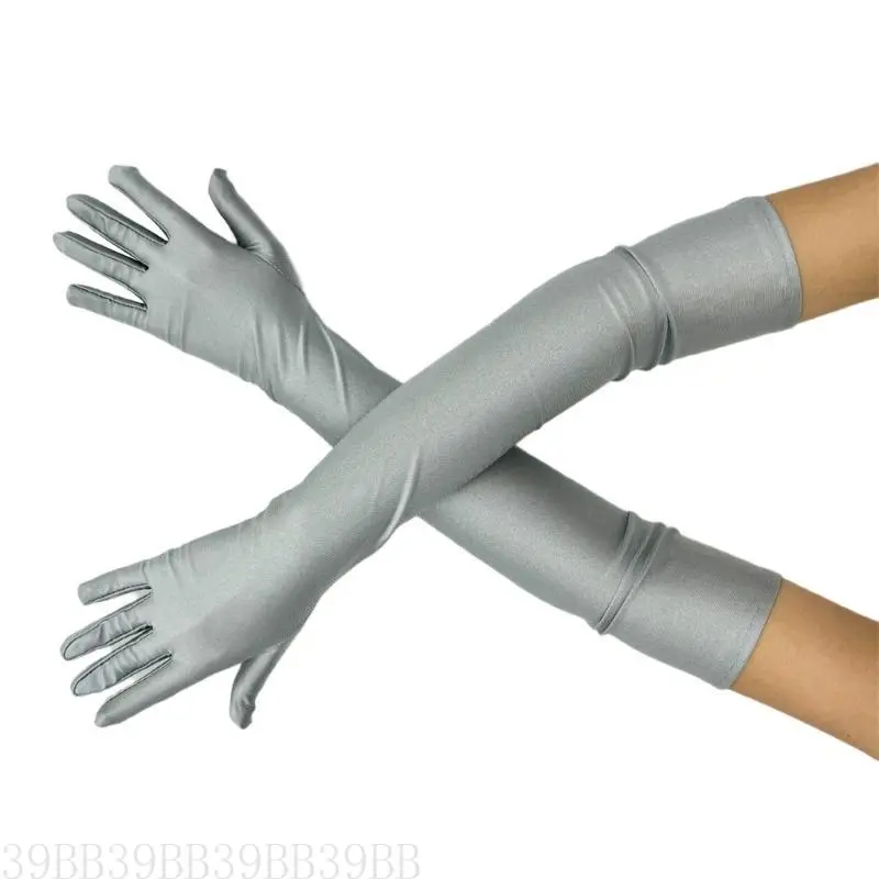 39BB Satined Gloves for Wedding Ceremony Simple Elbow Gloves Formal Occasion Gloves Banquet Long Gloves for 1920s Costume